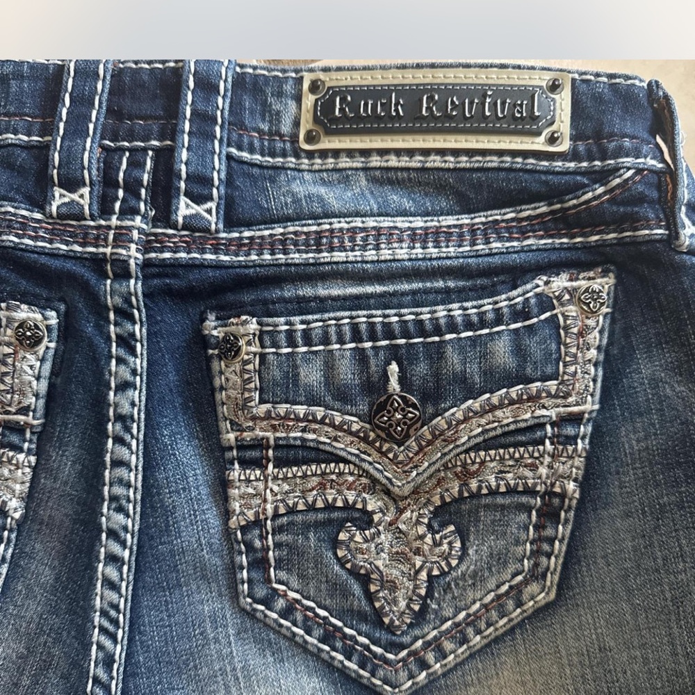 Rock Revival Blue Jean Shorts with Ornate Design